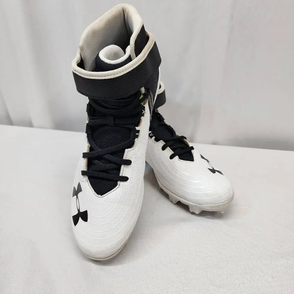Under Armour Men's 11.5 Harper 4 Mid Rm Baseball Shoe white and black Cleats